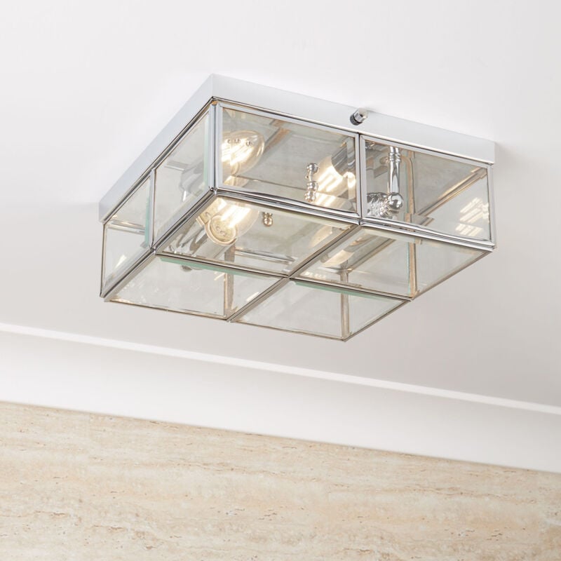 foto del prodotto searchlight plafoniera contemporanea pisa acciaio cromo vetro 2 luci e14
