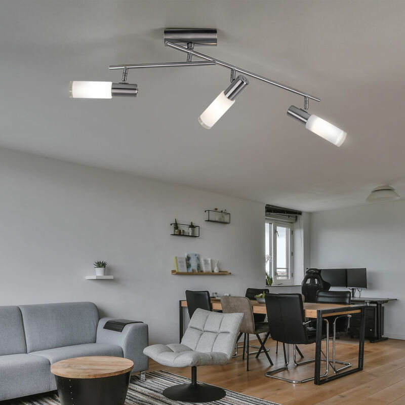 foto del prodotto plafoniera plafoniera faretto lampada soggiorno faretto orientabile 3 fiamme acciaio nickel opaco vetro bianco 3x led 3w 300lm 3000k, l 51.5cm