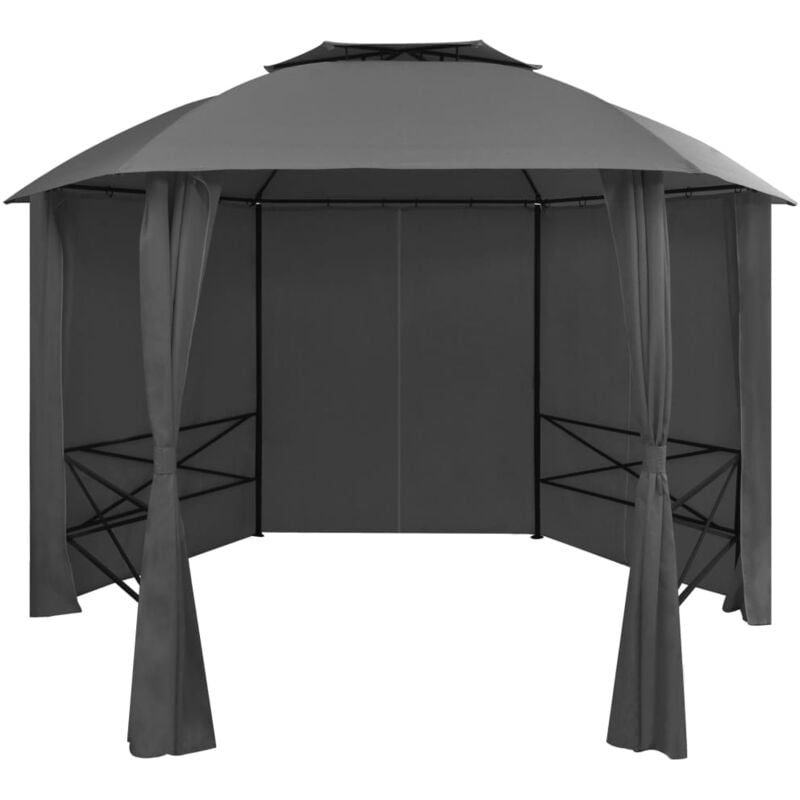 foto del prodotto vidaxl gazebo padiglione da giardino con tende esagonale 360x265 cm