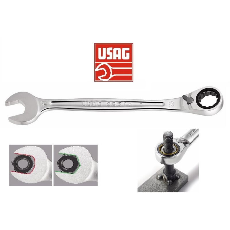 foto del prodotto 285 ka chiave combinata bocca esagonale 16 mm con cricchetto reversibile forchetta e stella 15 - usag