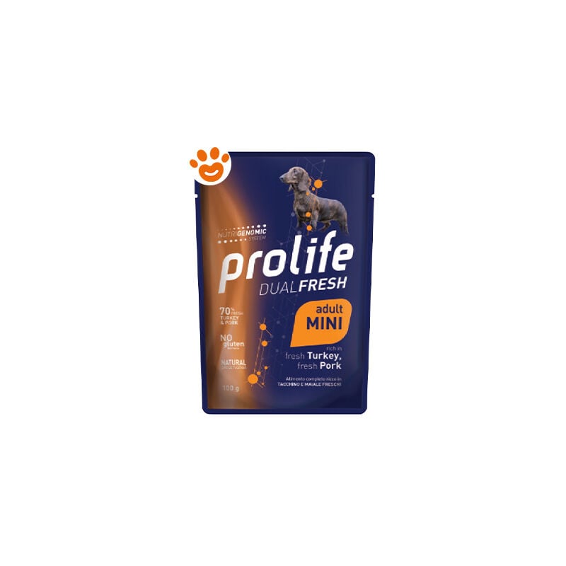 foto del prodotto dog dual fresh adult mini tacchino e maiale dog dual fresh adult mini tacchino e maiale bustina da 100 gr prolife