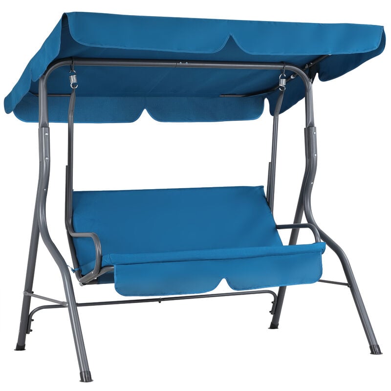 foto del prodotto dondolo altalena da giardino hollywood 2 posti con tettuccio parasole imbottito per esterno blu casaria