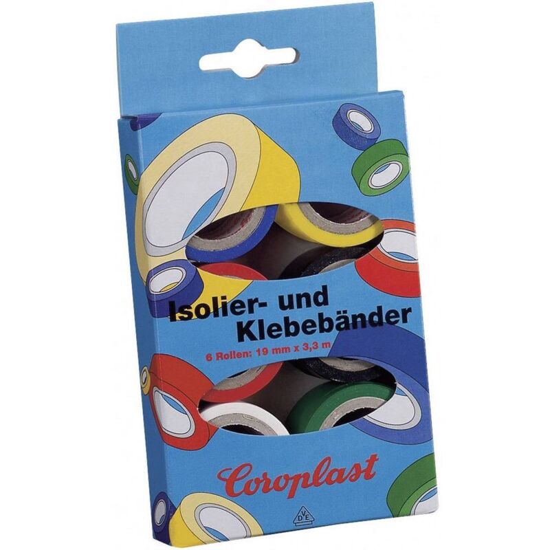 foto del prodotto 28839 28839 kit nastri adesivi in pvc blu, giallo, rosso, nero, bianco, verde l x l 3 m x 19 mm 6 pz. coroplast