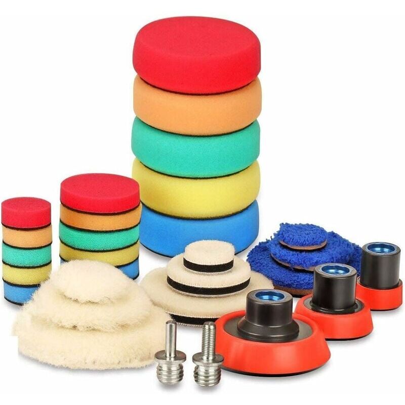 foto del prodotto 29 pezzi 25mm 50mm 80mm tampone per lucidatura spugna lucidante kit per lucidatura con punta da trapano m14 per levigatura auto lucidatura per