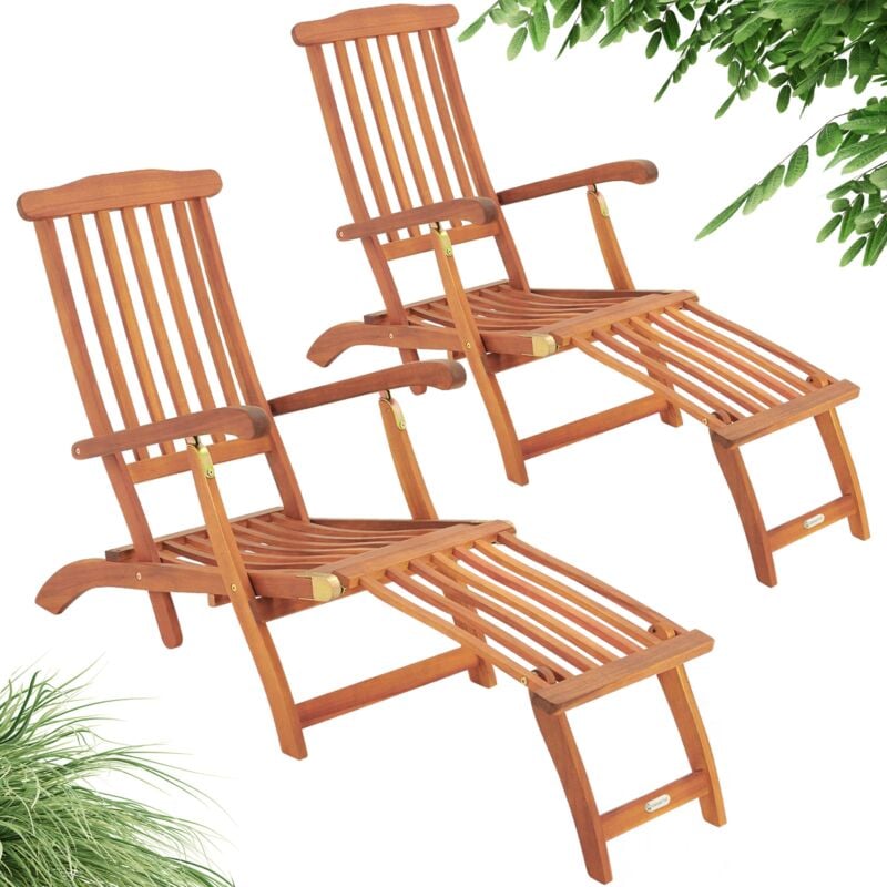 foto del prodotto set lettini prendisole 2 pz queen mary pieghevoli in legno di acacia poggiapiedi rimovibili sdraio da giardino piscina spiaggia