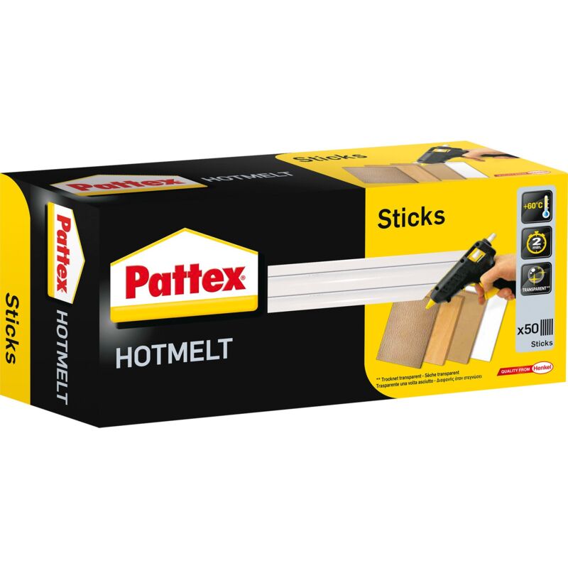 foto del prodotto pattex hotmelt sticks per ricaricare, bastoncini adesivi per pistola adesiva ad altissima trasparenza, 50 bastoncini adesivi a caldo per creare,