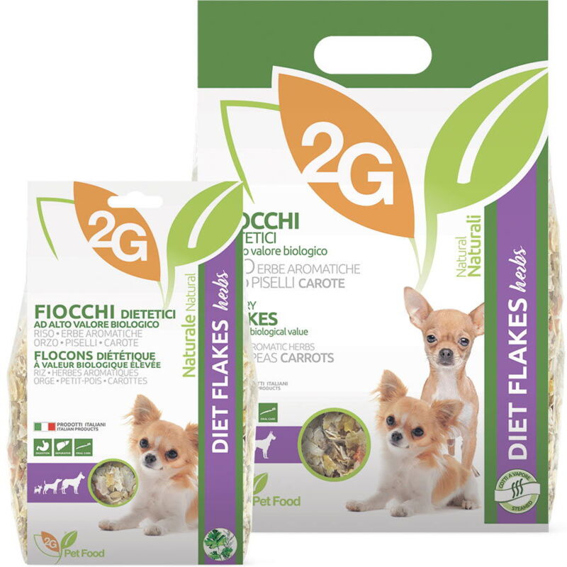 foto del prodotto 2g pet food diet flakes herbs alimento complementare per cani ricco di fibre ed erbe aromatiche dalle preziose propriet benefiche diet flakes
