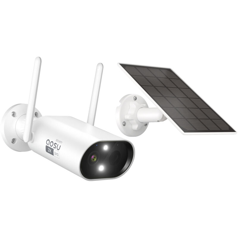 foto del prodotto 2k telecamera wifi esterno senza fili a batteria, 3mp videocamera sorveglianza con pannello solare, rilevamento ai, sirena, audio bidirezionale,
