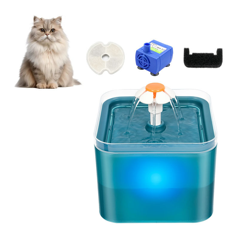 foto del prodotto 2l fontana per gatti ultra silenziosa, fontana con luce led, filtrazione multipla, acqua corrente, tre modalit di flusso d acqua, blu ej.life