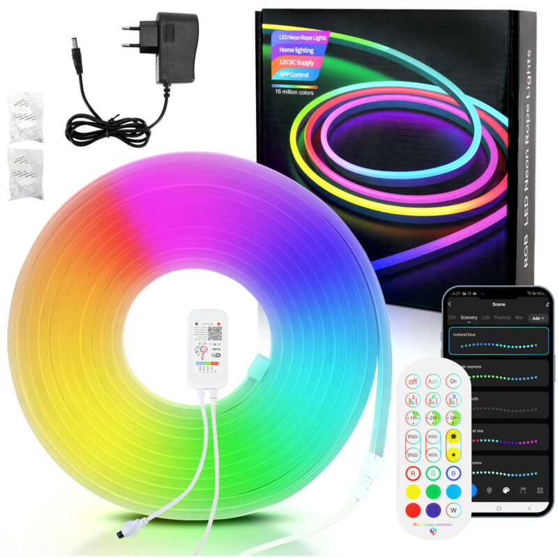 foto del prodotto 2m striscia led neon dimmerabile rgbic striscia led al neon, controllo app e telecomando timer sincronizzazione musicale, con alexa e google