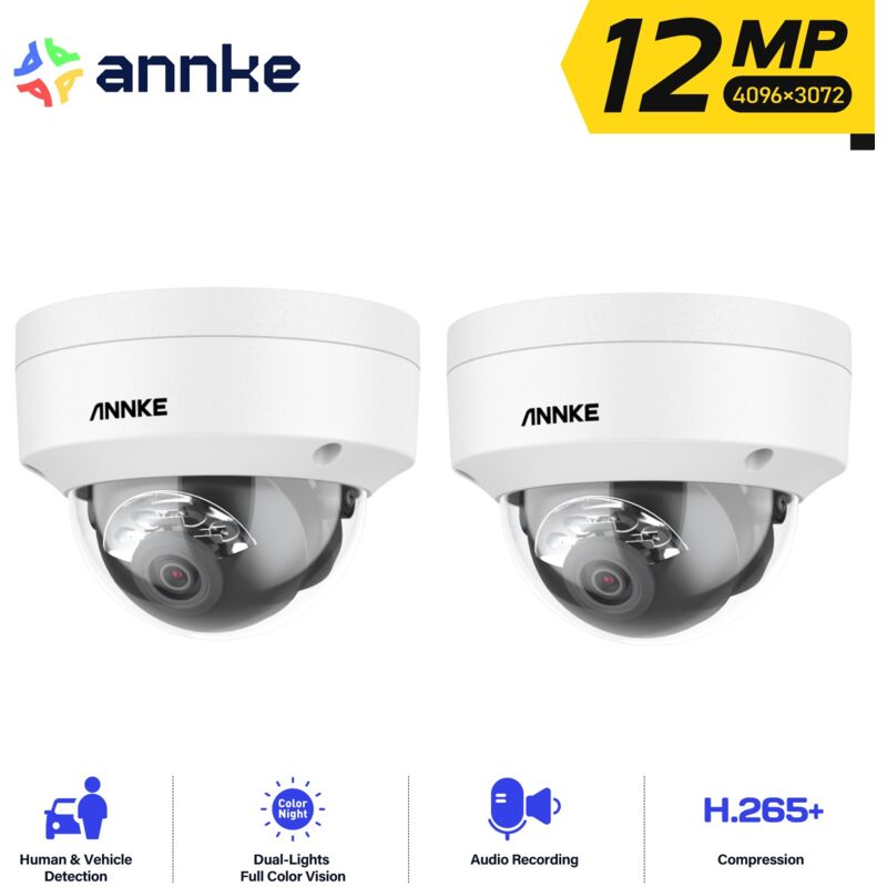 foto del prodotto 2pcs 12mp telecamera dome sorveglianza interna esterna visione notturna a colori rilevamento di persone/veicoli accesso remoto - annke