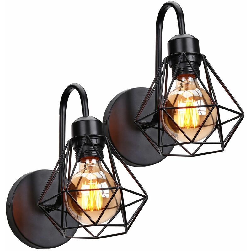 foto del prodotto 2pcs applique da parete in stile industriale retr lampada da parete metallo gabbi diamantata per soggiorno camera da letto illuminazione