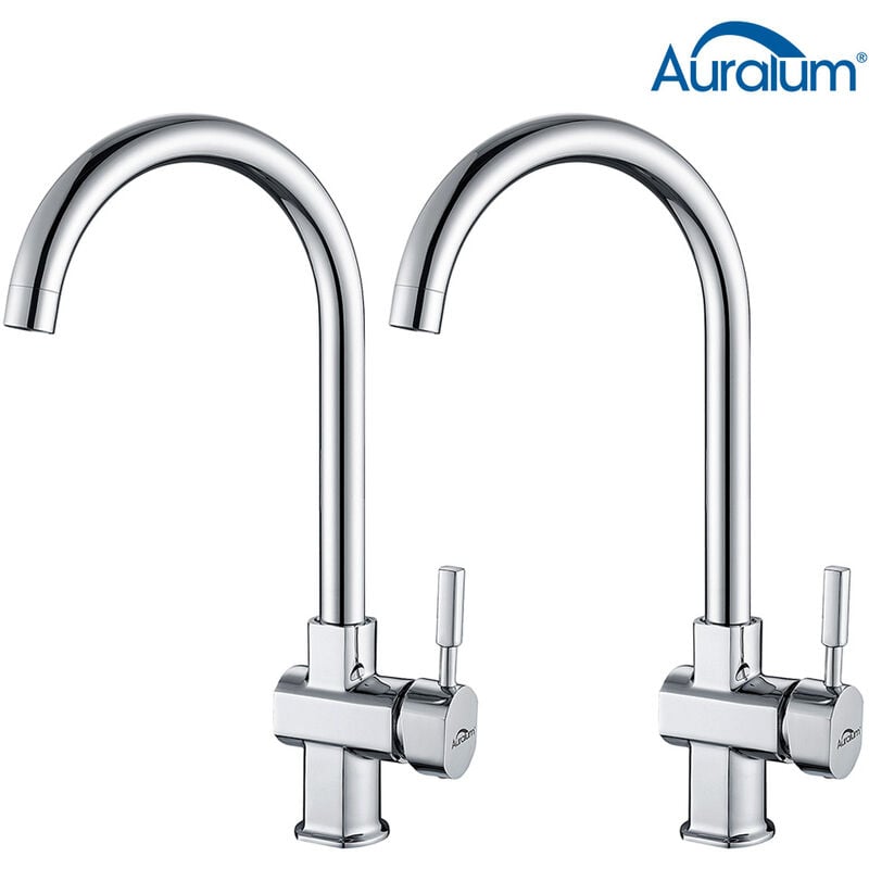 foto del prodotto 2pcs auralum rubinetto lavello alto, miscelatore monocomando per cucina girevole a 360 rubinetto cucina con aeratore staccabile, ottone cromato