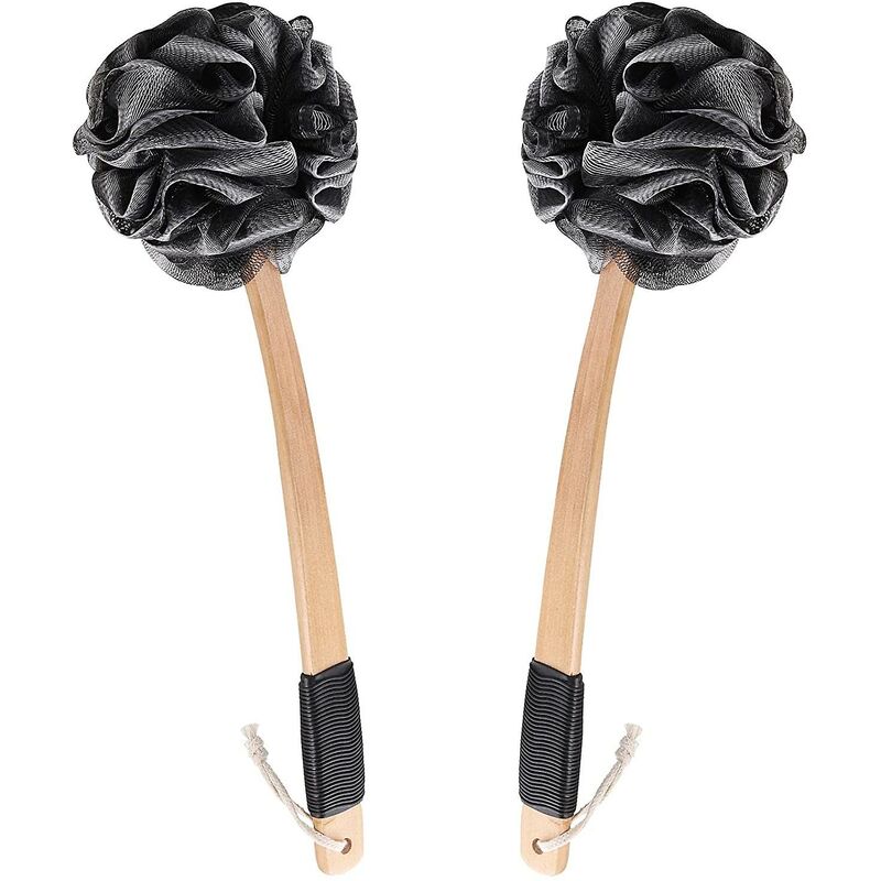 foto del prodotto 2pcs bagno loofah back scrubber con manico lungo bastone bamb carbone di legna luffa spugna doccia esfoliante loofah per donna uomo