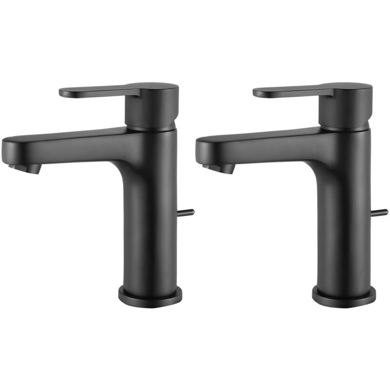 foto del prodotto 2pcs cecipa rubinetto lavabo nero, rubinetto bagno con scarico automatico, miscelatore lavabo per bagno, altezza bocca 112 mm