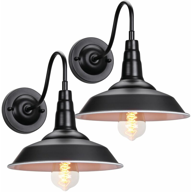 foto del prodotto 2pcs lampada da parete industriale retr e27 camera da letto per esterno soggiorno ferro battuto coperchio della pentola applique da parete nero