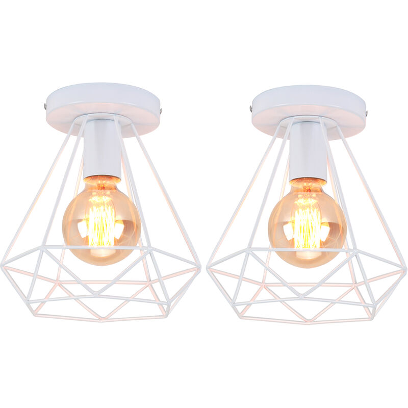 foto del prodotto 2pcs lampada da soffitto industriale gabbia diamante in metallo retr lampadario e27 per balcone, corridoio, ingresso bianco