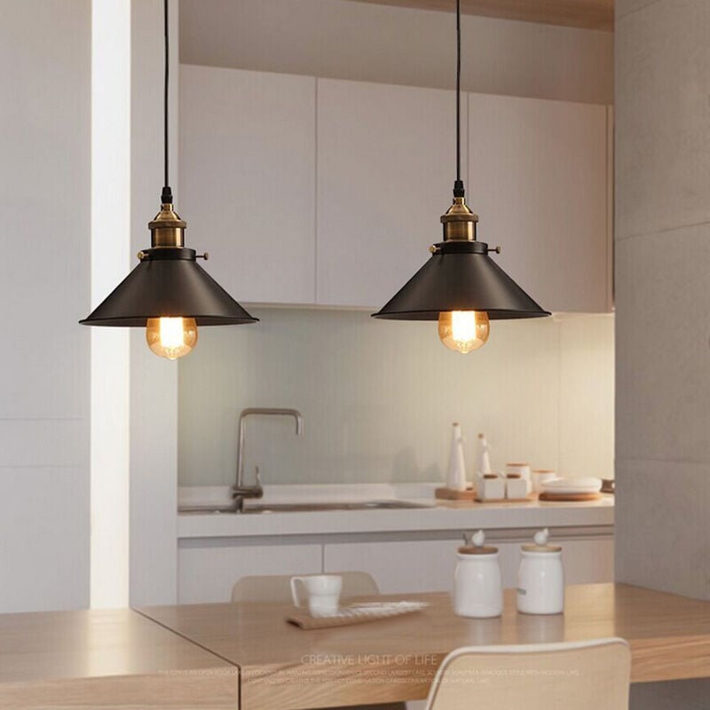 foto del prodotto 2pcs metallo retr lampadario antico vintage lampada da soffitto 26cm illuminazione a soffitto e27 per camera da letto, soggiorno, cucina neroe
