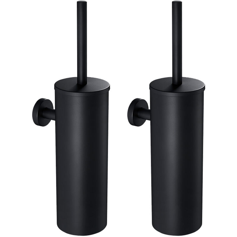 foto del prodotto 2pcs portascopino wc bagno in acciaio inox a parete nero, scopino per wc e supporto con coperchio manico spazzola di pulizia, splashproof anti odore