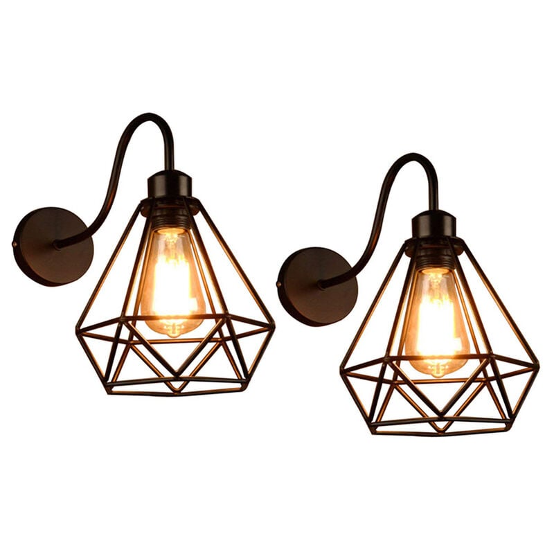 foto del prodotto 2pcs retr luce a muro industriale e27 lampada a muro gabbia diamante in metallo nero