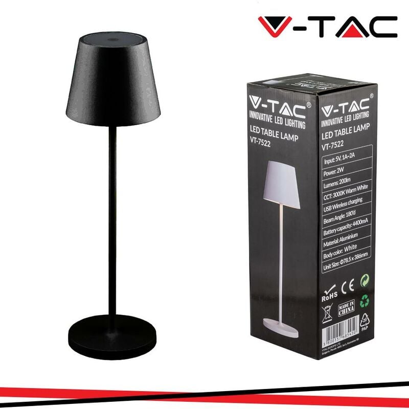 foto del prodotto 2w led lampada da tavolo 4400ma battery ip54 corpo nero 3000k luce calda