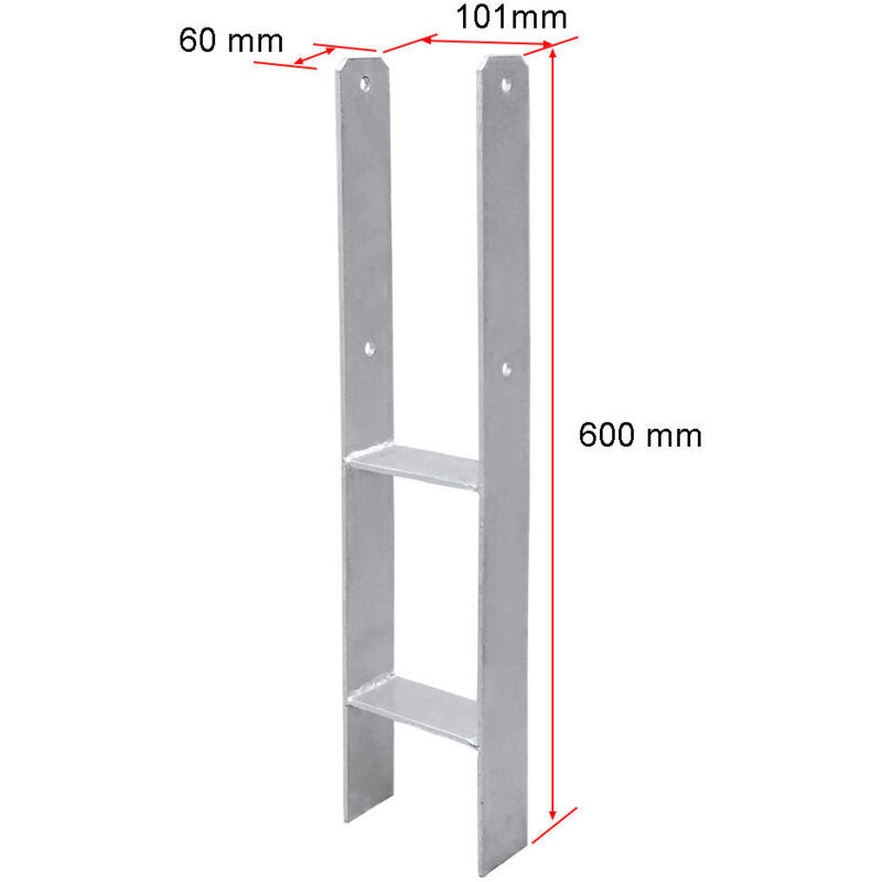 foto del prodotto 2x ancoraggio ad h supporto palo giardino attrezzature gioco accessori 600mm zincato a caldo ancoraggio palo 101mm randaco