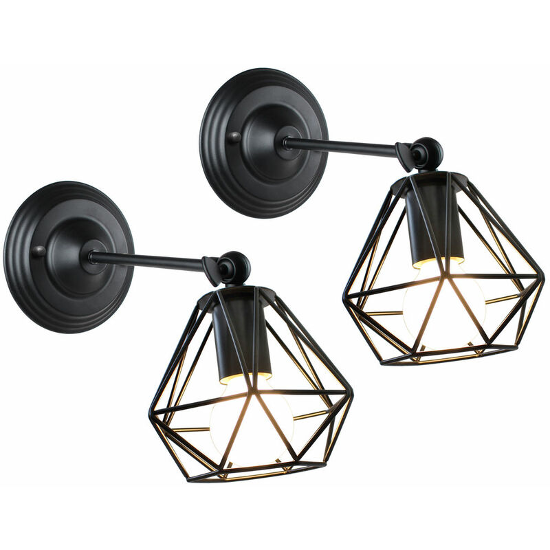 foto del prodotto 2x applique da parete interno, con 16cm gabbia di diamanti, industriale stile, illuminazione regolabile per soggiorno camera da letto nero 