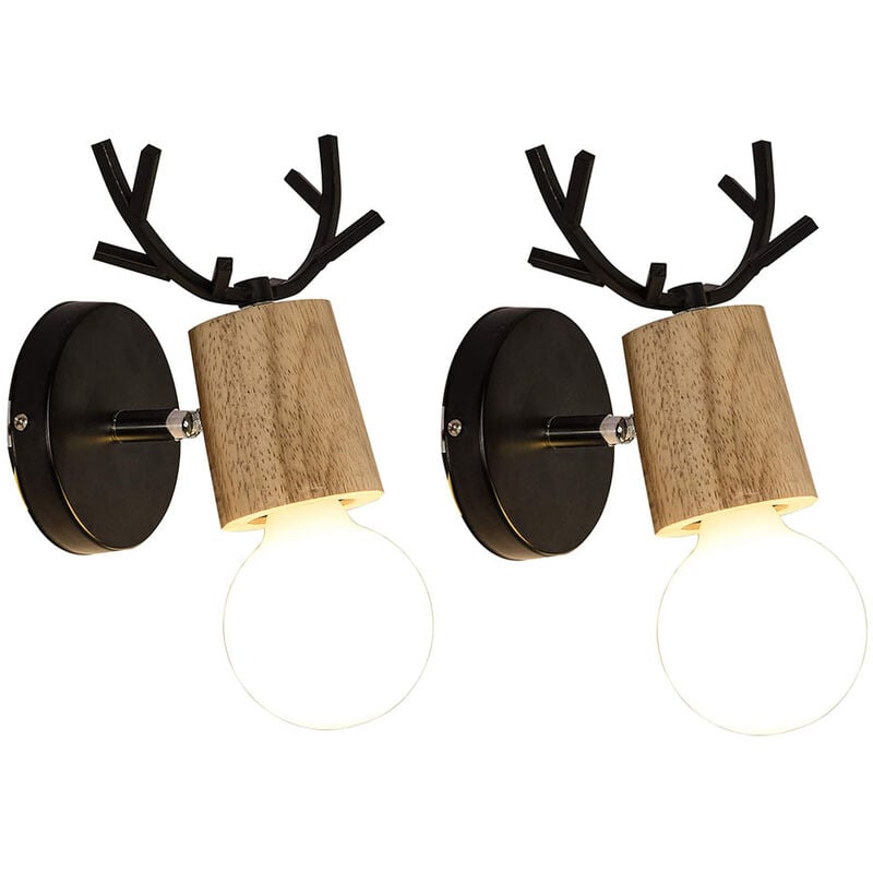 foto del prodotto 2x applique da parete interno, moderna lampada da parete in legno e metallo, creativo applique candelabro cervo per bambini camera da letto cucina