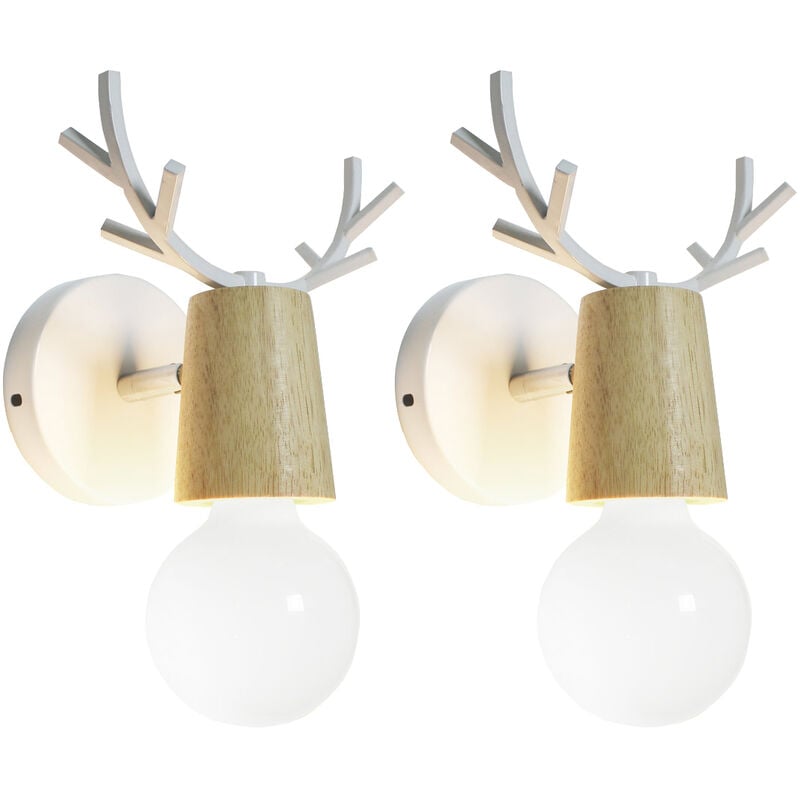 foto del prodotto 2x applique da parete interno, moderna lampada da parete in legno e metallo, creativo applique candelabro cervo per bambini camera da letto cucina