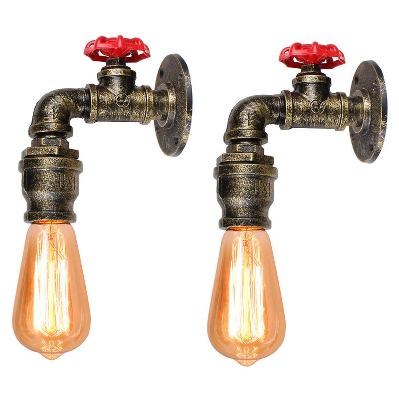 foto del prodotto 2x applique interno, industriale stile lampada da parete in metallo, creativo illuminazione tubo dell acqua steampunk e27 per camera da letto cucina