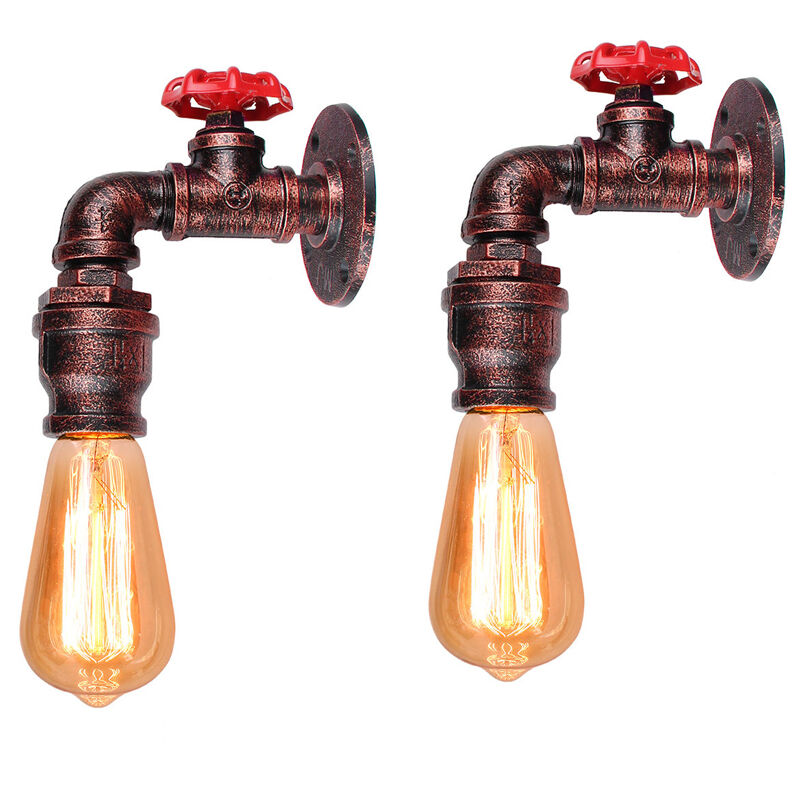 foto del prodotto 2x applique interno, industriale stile lampada da parete in metallo, creativo illuminazione tubo dell acqua steampunk e27 per camera da letto cucina