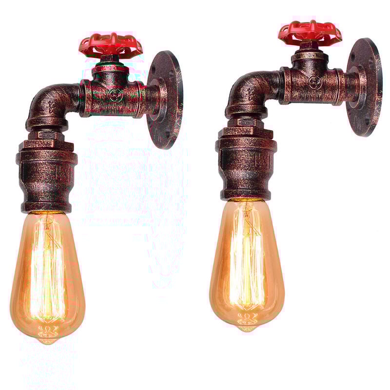 foto del prodotto 2x applique interno, industriale stile lampada da parete in metallo, creativo illuminazione tubo dell'acqua steampunk e27 per camera da letto cucina corridoio (rosso ruggine)
