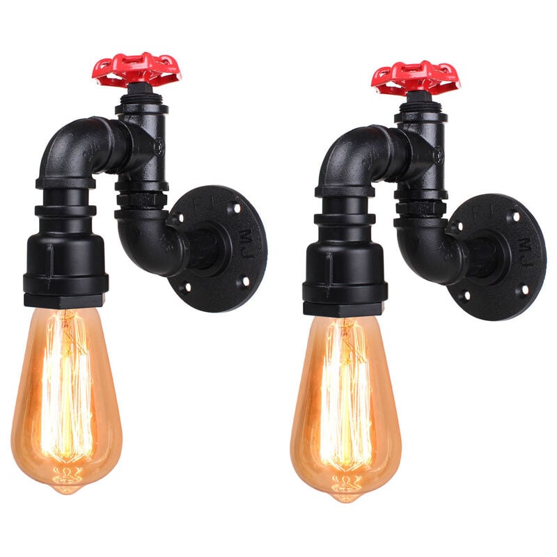 foto del prodotto 2x applique per interno, industriale stile tubo dell acqua lampada da parete, creativo illuminazione ferro steampunk e27 per camera da letto cucina