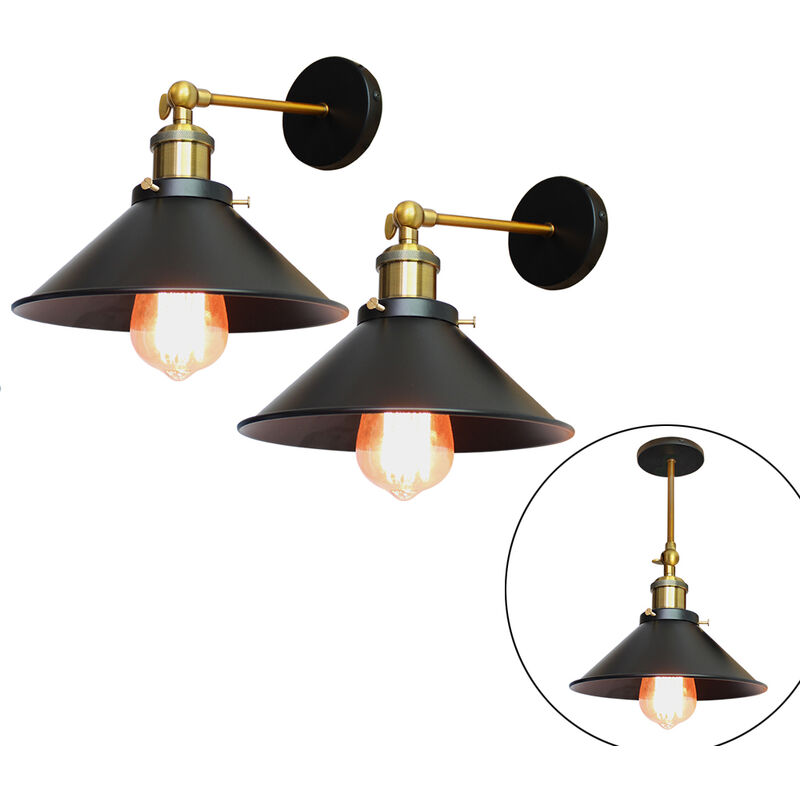 foto del prodotto 2x applique vintage, lampada da parete regolabile 180 industriale stile, applique da interni con 22cm paralume edison per camera da letto cucina