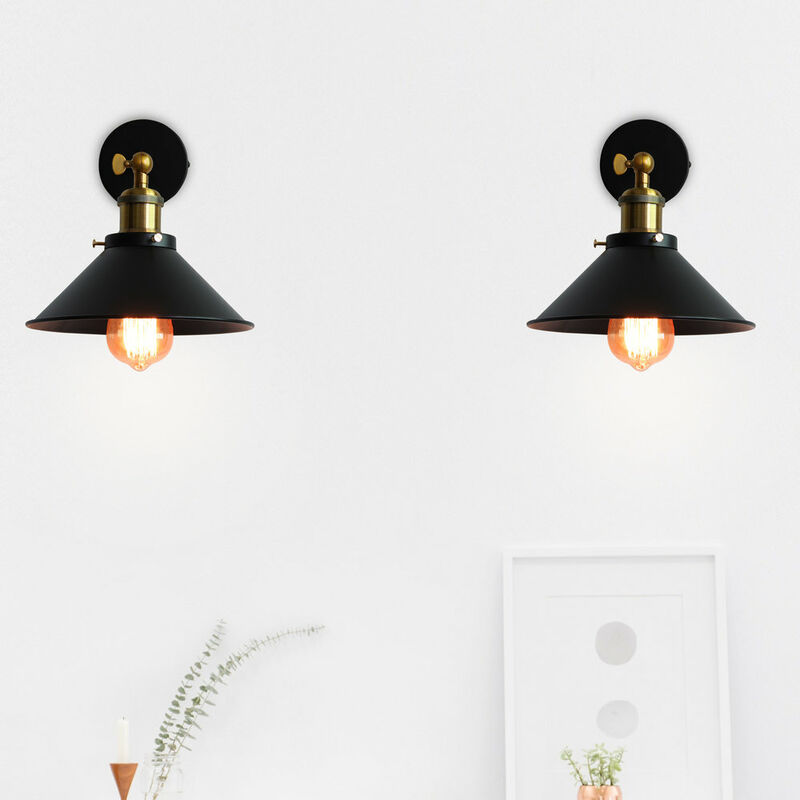 foto del prodotto 2x applique vintage, lampada da parete regolabile 180 industriale stile, applique da interni con 26cm paralume edison per camera da letto cucina