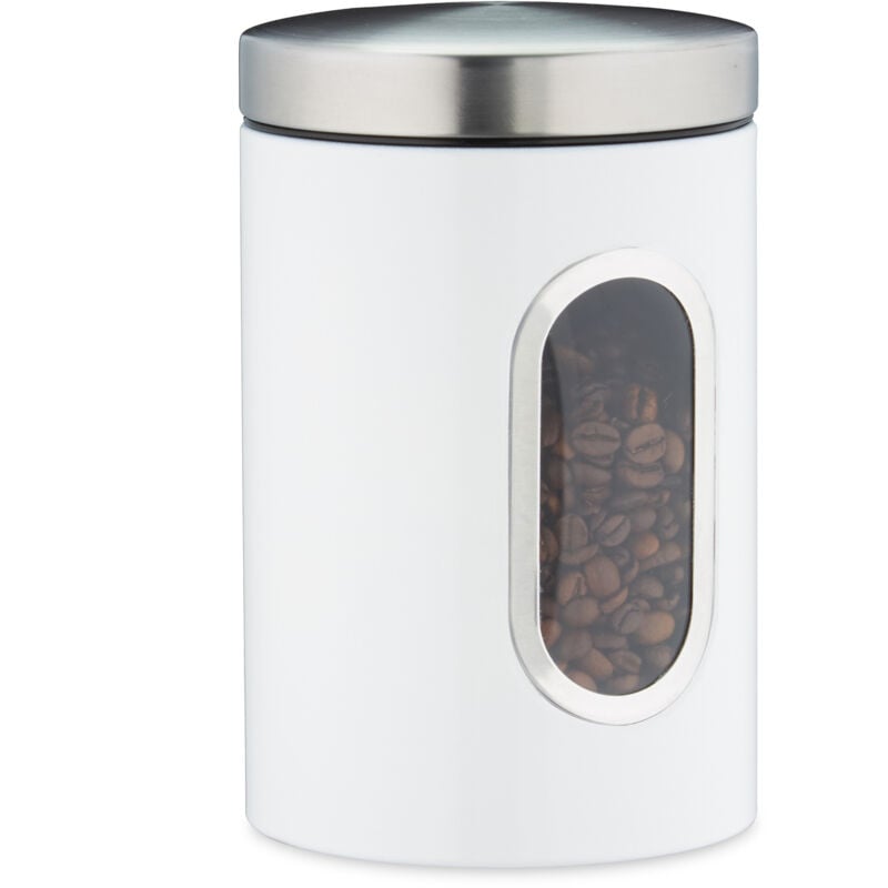 foto del prodotto 2x barattolo, con coperchio, finestra trasparente, 1,4 l, caff , sale, zucchero, pasta, cucina, metallo, bianco