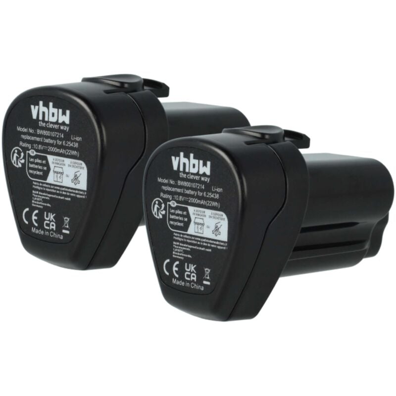 foto del prodotto 2x batteria compatibile con metabo combo set 2.1 10.8 v quick pro, combo set 2.2 10.8 v quick pro utensile elettrico 2000 mah, li ion, 10,8 v vhbw