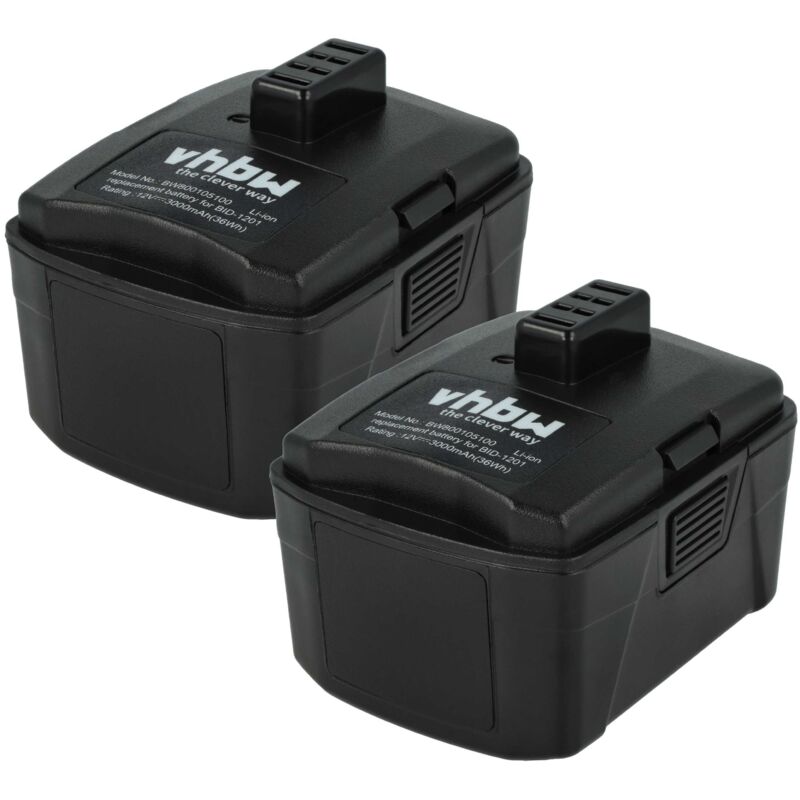 foto del prodotto 2x batteria compatibile con ryobi ck212da, cah120lk, cd100, bid 1201, cs 1201, ckf 120lm, cr 1201 utensile elettrico 3000 mah, li ion, 12 v vhbw