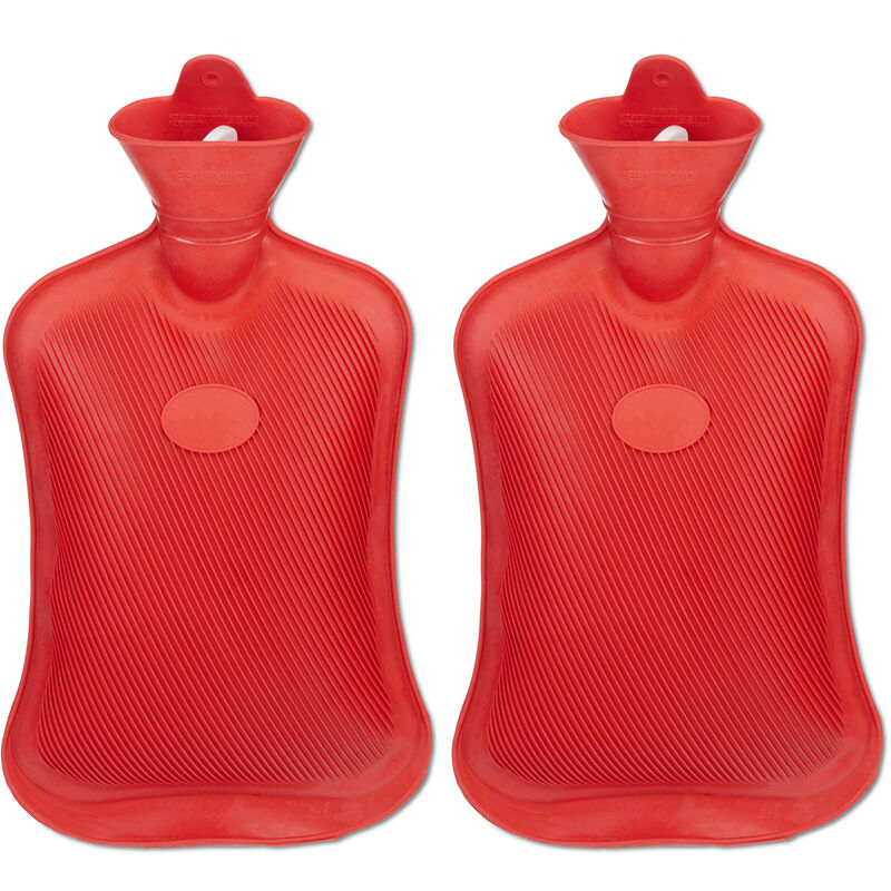 foto del prodotto 2x borsa dell acqua calda, durevole, scaldaletto resistente, contenitore da 2 l, gomma naturale inodore, rossa
