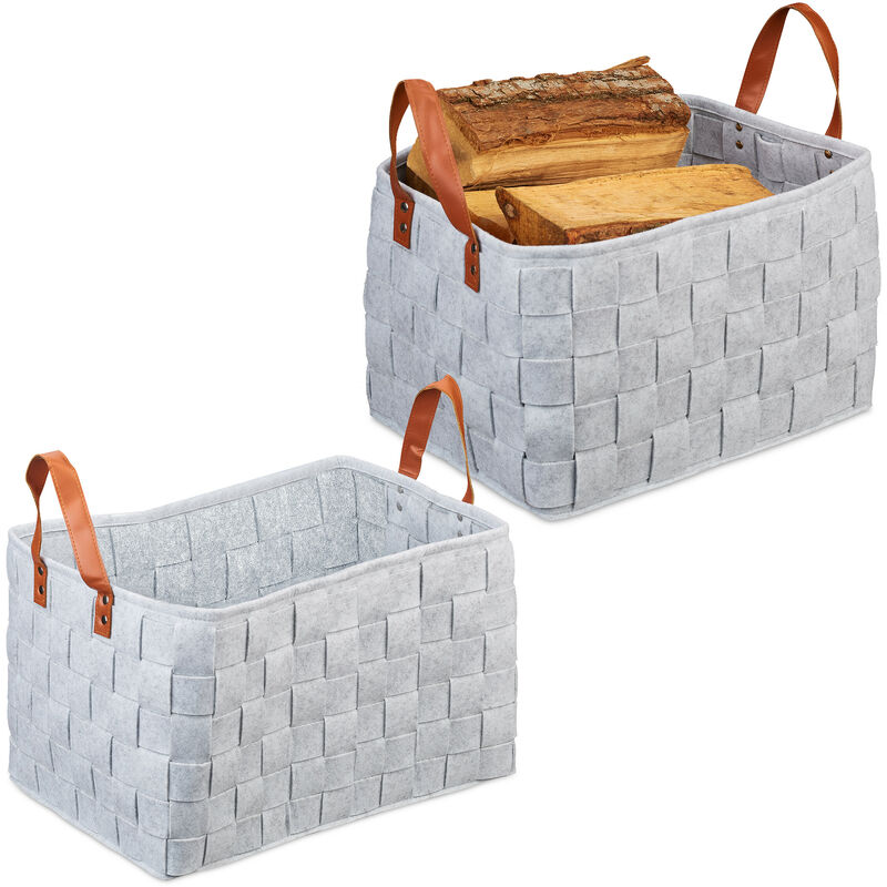 foto del prodotto 2x borsa in feltro, cesta ripiegabile portariviste, cesto con manici hxlxp 26 x 40 x 30 cm, grigio chiaro