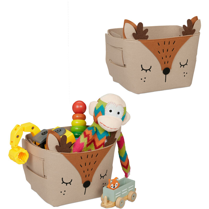 foto del prodotto 2x box portagiocattoli, cesta portaoggetti, feltro, hlp 24x27x18 cm, design con cerbiatto, camera bambini, marrone