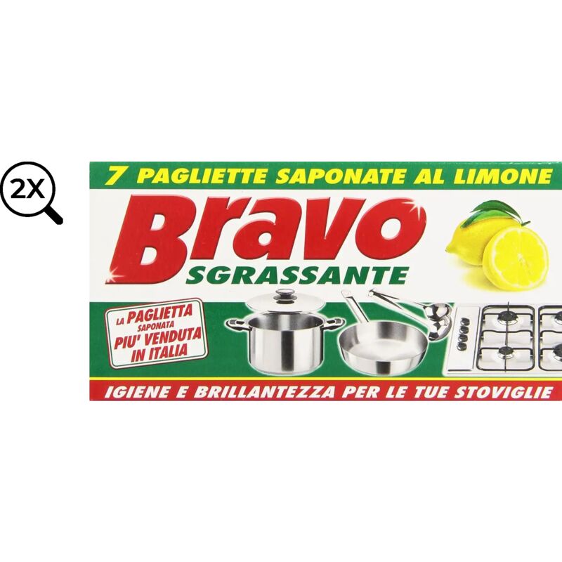 foto del prodotto 2x bravo detergente sgrassante al limone pagliette saponate 2x7 totale 14 pezzi