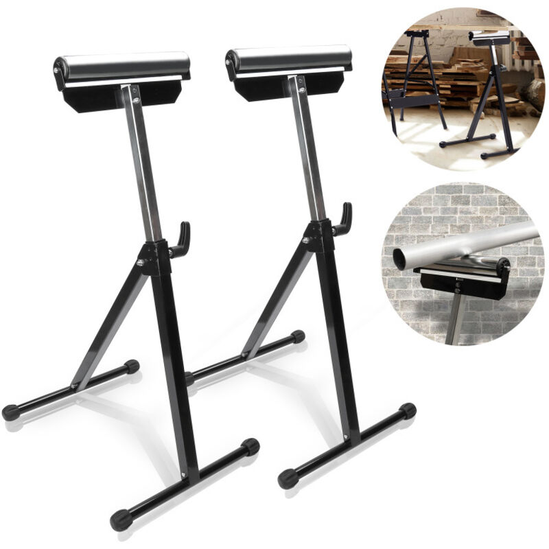 foto del prodotto 2x carrelli da officina con supporto a rulli regolabile in altezza da 68 a 108 cm, fino a 60 kg