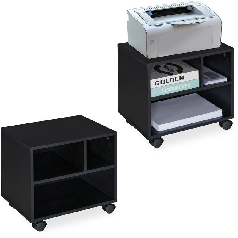 foto del prodotto 2x carrello porta stampante, 3 scomparti aperti, per ufficio, mobiletto con ruote, hxlxp 35,5 x 40 x 30 cm, nero