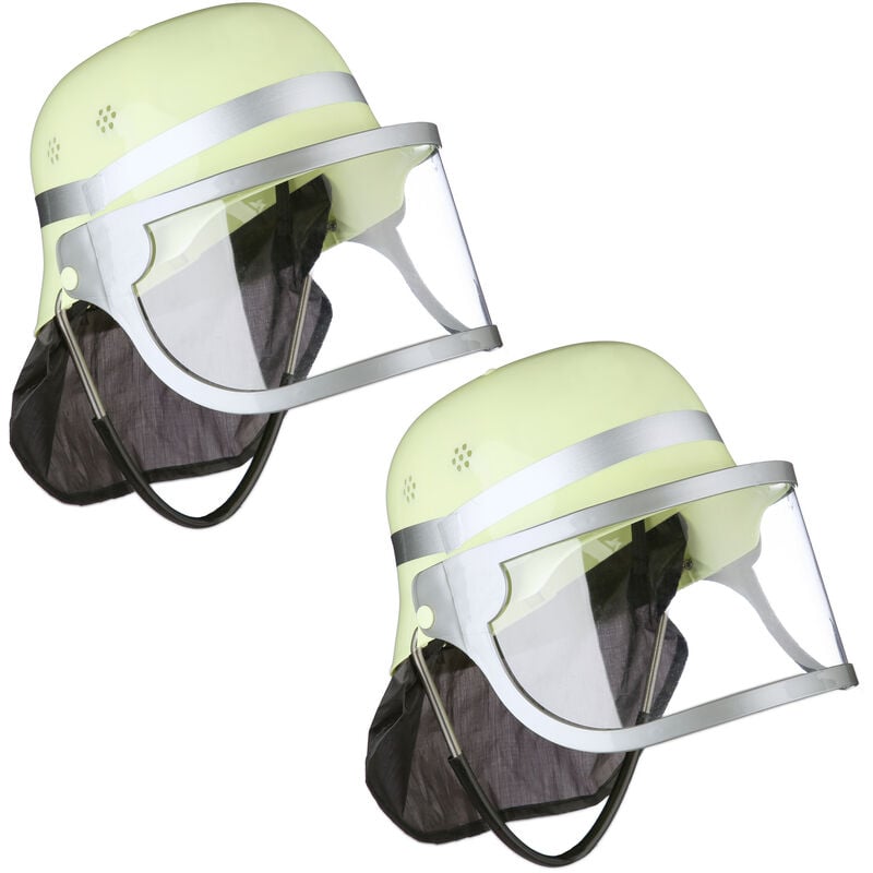 foto del prodotto 2x casco da pompiere per bambini, cappello da vigile da fuoco da bimbo con visiera, hlp 24,5x22,5x28 cm, giallo