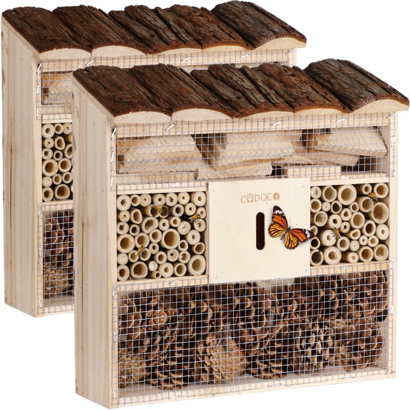 foto del prodotto 2x casetta per insetti 31x31x10cm in legno resistente nido artificiale api farfalle casa da appendere giardino balcone cadoca