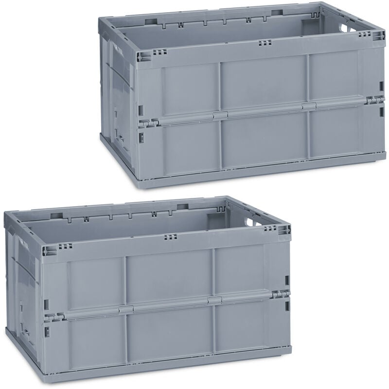 foto del prodotto 2x cassetta pieghevole, stabile, da lavoro, plastica resistente, scatola portaoggetti 60l, 31,5 x 58,5 x 40 cm, grigia