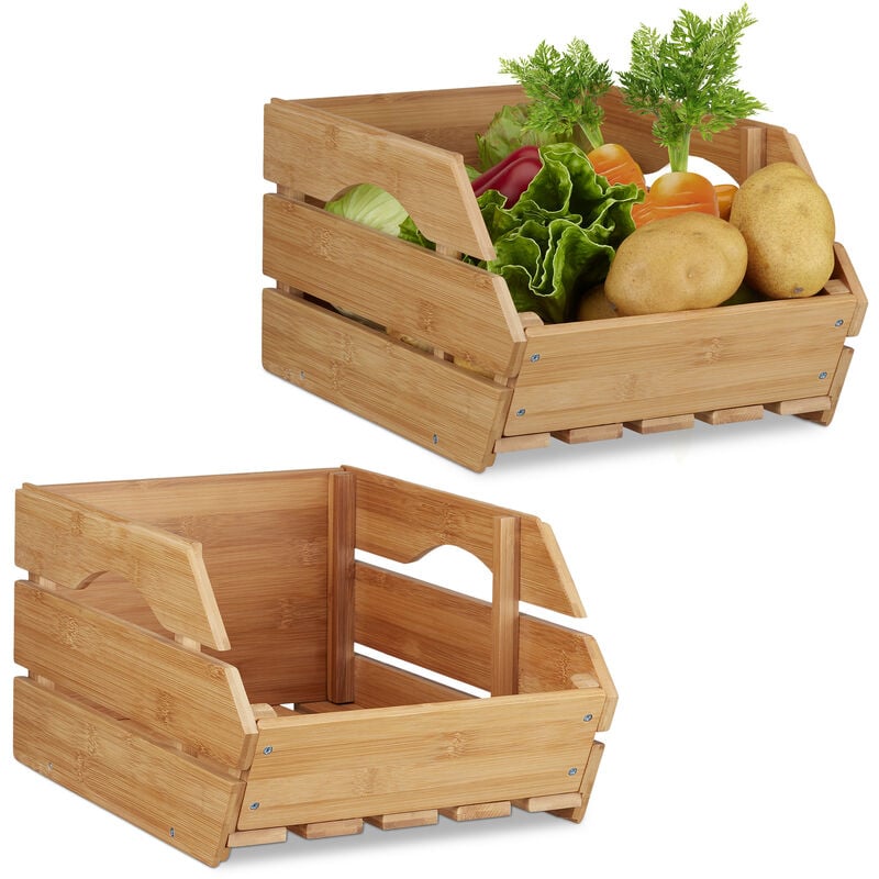 foto del prodotto 2x cassette bamb , contenitore impilabile, box portaoggetti aperto, stabile hlp 20,5x27x38 cm, marrone naturale