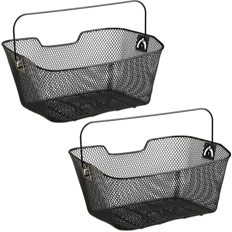 foto del prodotto 2x cestini posteriori da bicicletta , rimovibile, ad aggancio, in metallo, maglie strette, hxlxp 19x41x30 cm, nero