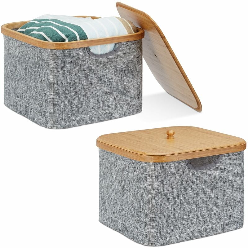 foto del prodotto 2x cestino portaoggetti, scatola portatutto con coperchio, per scaffale, in tessuto, hxbxt 25 x 33 x 33 cm, grigio